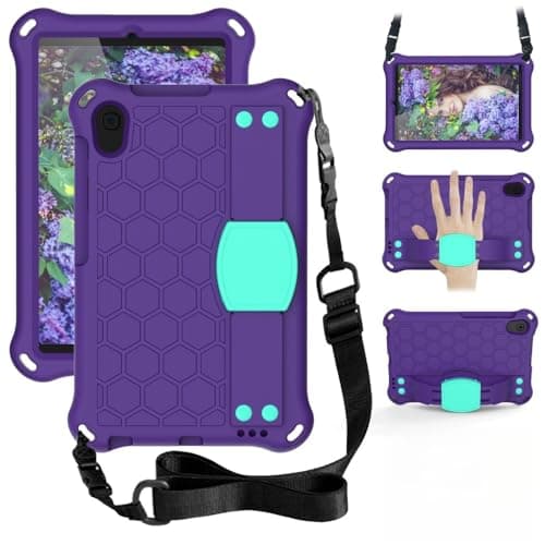 Image of ZIYVXQJK Case for Huawei Mediapad M5 Lite 8.0 (JDN2-AL00/W09)/Honor Tab 5 8.0 2019,Kids EVA Drop-proof Full Body Protection Shockproof Cover,Stand Handle Grip & Shoulder Strap (Purple+Mint Green)