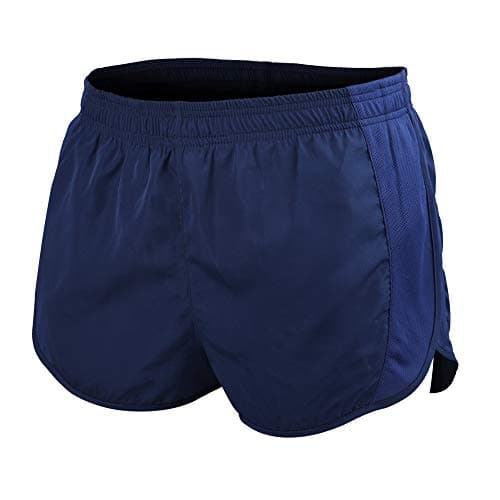 Image of Muscle Alive Men's Sports 1" Elite Split Running Shorts with Side Mesh Panel Quick Dry Lightweight Polyester Dark Blue M