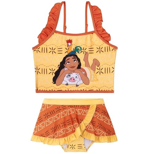 Image of Disney Moana Girls Bikini Set 4-10 Yrs, 2-Piece Swimming Costume, Adjustable Strap Kids Bathing Swim Suit, Swimwear Essential (5-6 Years, Red/Orange Moana)