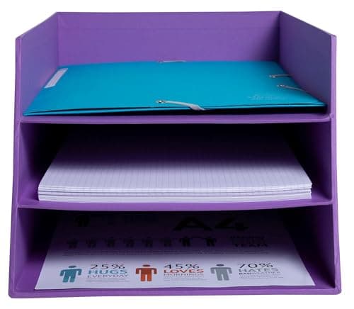 Image of Exacompta - Ref. 13458D - 1 TEKSTO Cardboard Letter Tray 3 Levels - for documents in A+ Format (up to 24x32 cm) - Dimensions 350x290x190 mm - Color Purple