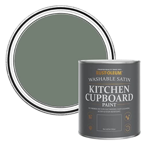 Image of Rust-Oleum Green Scrubbable Kitchen Cupboard Paint in Satin Finish - Serenity 750ml
