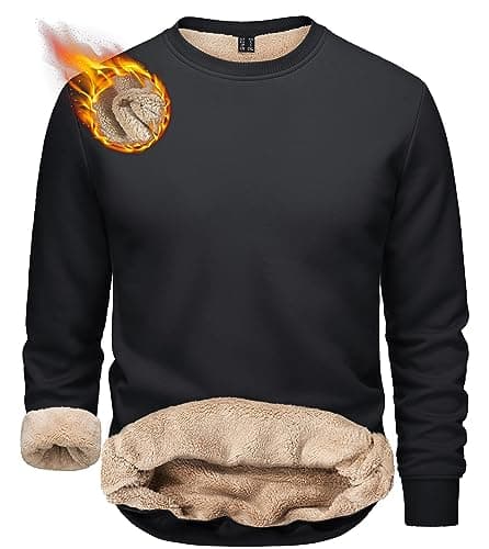 Image of TACVASEN Mens Sweatshirts Crewneck Fleece Pullover Sweater Plain Work Jumper Winter Comfy Warm Sweatshirt Black,XL