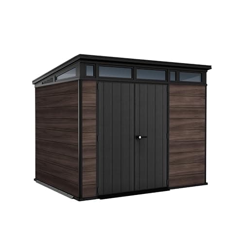 Image of Keter Signature Shed 9x7ft – Rosewood Pent Garden Storage Shed | Heavy-Duty Resin Wood-Effect Design | Lockable Double Doors | Weatherproof & Maintenance-Free | 11.05m³ Capacity