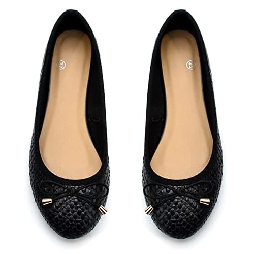 Image of Dernolsea Womens Ballet Flats, Patent Leather Bow Round Toe Foldable Flat Slip On Pumps Dolly Ballerina Shoes Plain Black 6 UK