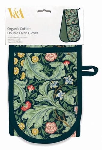 Image of Double Oven Gloves - Organic Cotton - Artistic Leicester Wallpaper Floral Design - Stylish Kitchenware