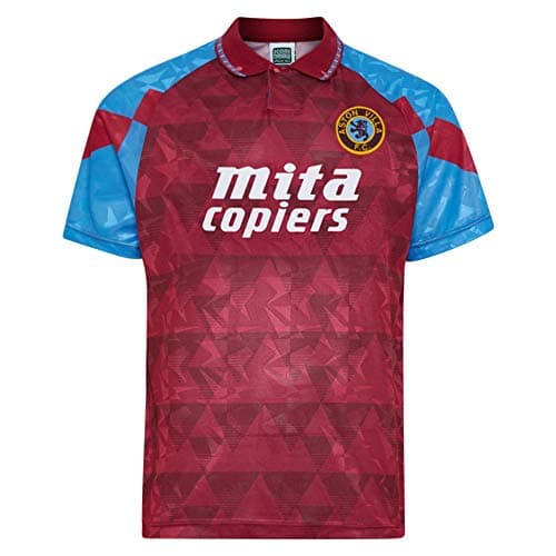 Image of Score Draw Aston Villa 1990 Retro Football Shirt Red Large Polyester