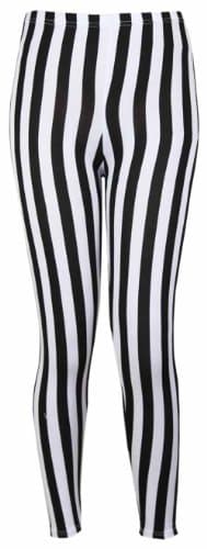 Image of New Ladies Vertical Stripe Print Elasticated Waist Womens Patterned Long Stretch Fit Leggings Black Size 12 – 14