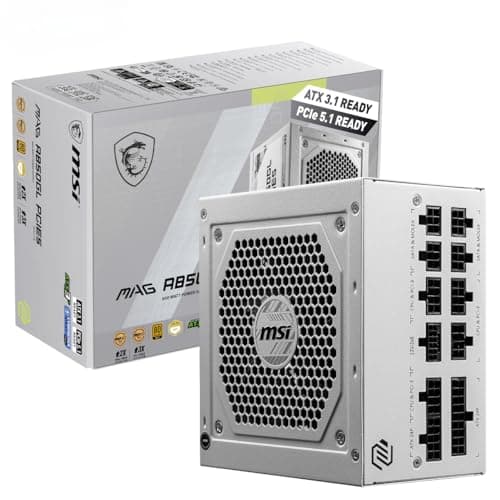 Image of MSI MAG A850GL WHITE PCIE5 Power Supply Unit, 850W, 80 Plus Gold, Fully Modular, ATX 3.0, PCIe 5.0 GPU Support, Black Flat Cables, 7 Year Warranty