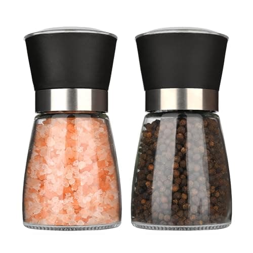 Image of Hotder Salt and Pepper Grinder Set,Salt and Pepper Mill with Adjustable Ceramic Core& Glass Body,Salt & Pepper Shakers for Condiment and BBQ,No Salt/Pepper Included (2pack)(180ml)