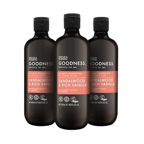 Image of Baylis & Harding Goodness Men's Sandalwood & Vanilla Natural Shower Gel, 500 ml (Pack Of 3) - Vegan Friendly