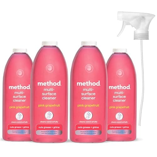 Image of Method All Purpose Cleaner Spray, Cuts Grease and Grime, Surface Cleaner, Pink Grapefruit Scent, Pack of 4, 4x 828ml