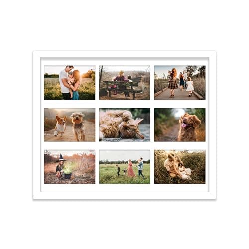 Image of 20x16 Inch 9 Opening Photo Collage Frame, Display Nine 6x4 Inch Photos, Multi Aperture Family Picture Frame, White