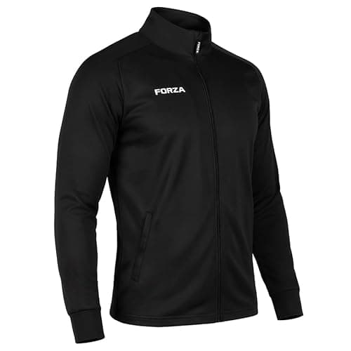 Image of FORZA Men’s Full Zip Tracksuit Jacket – Slim Fit Training Top with Zipped Pockets – Quick Dry Sports Jacket for Gym, Running & Casual Wear (UK, Alpha, L, Regular, Regular, Black)