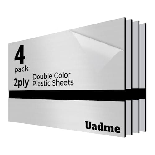 Image of Uadme Laser Engraving Materials Metal Looking Plastic Sheets, 4 Pack 30x20cm Black Core Customized Personalized Plate for Interior Signs, Badges, DIY Carving (Mirror Silver)