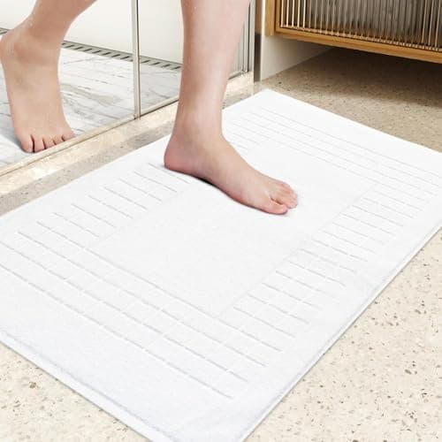 Image of Westlane Linens 100% Cotton Bath Mat for Bathroom Floor, Absorbent and Quick Dry Towel Mats, Soft Terry Cloth Bath Mats, Machine Washable and Hotel Style Pack of 2 (White Check Design)