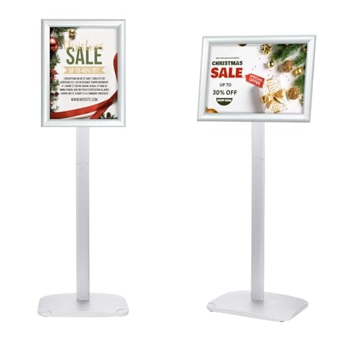 Image of Mutualsign Heavy Duty A4 Poster Stand Floor Standing Sign Stand with Stable Base, Snap Frame Sign Holder for Menu/Notice/Advertisement/Welcome, Silver
