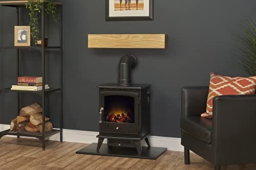 Image of Adam Oak Beam, Hearth & Stove Pipe with Aviemore Stove in Black