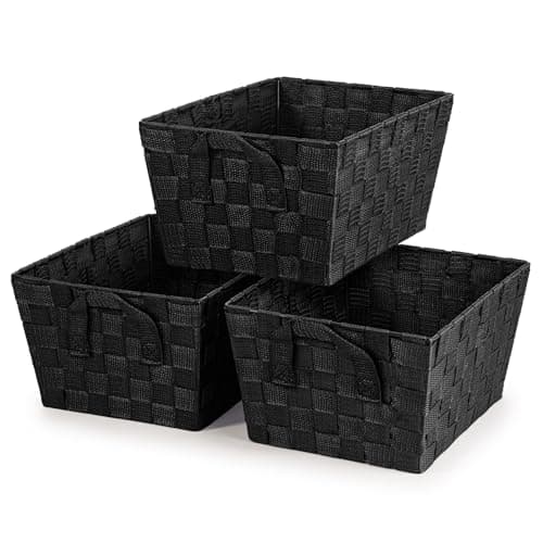Image of EHC Storage Baskets set of 3, Storage baskets for shelves, Storage Boxes Storage Organiser Hamper Basket, Black