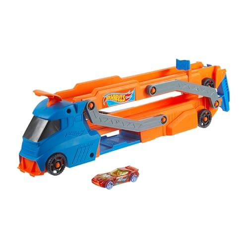 Image of Hot Wheels - Speed Track Carrier - Box with Launcher, Storage Space for Up to 9 Cars in 1/64 Scale - HYT83