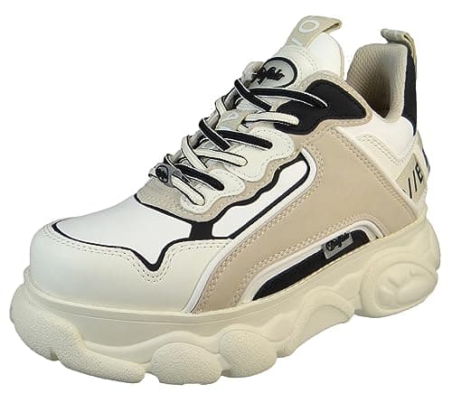 Image of Buffalo CLD Chai Women's Low Top Vegan Trainers 1636018 White, Black / beige, 6 UK