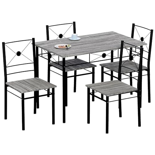 Image of Vida Designs Roslyn Dining Table and Chair Set, Kitchen Breakfast Modern Contemporary Furniture Set (Grey, 4 Seater)
