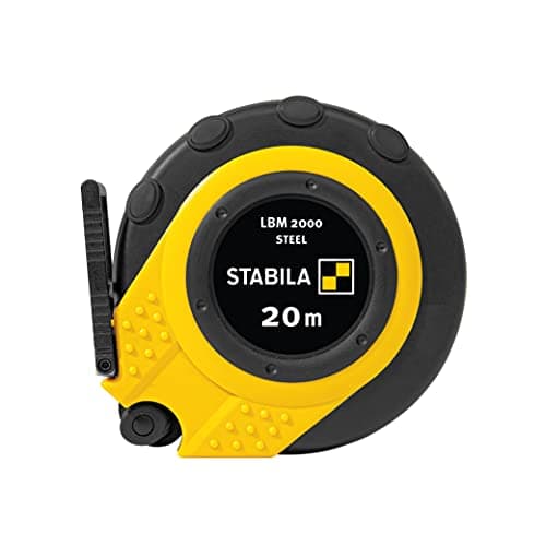 Image of Stabila Capsule Tape Measure LBM 2000 Steel, 20 m, Steel Measuring Tape with Metric Scale and Nylon Wrap Coating, Universal Hook, Shatterproof Capsule, MID Accuracy, black/yellow