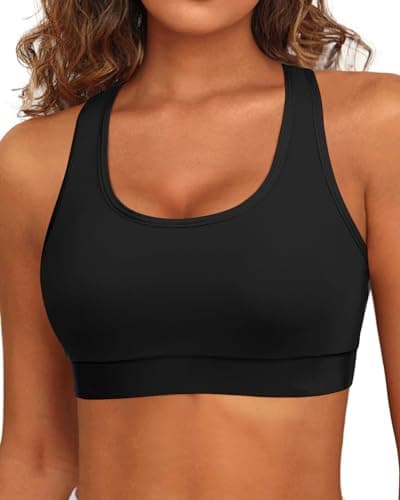Image of Holipick Women's Sports Bra Bikini Tops Racerback Swim Top Scoop Neck Bathing Suits Top Modest Padded Crop Tops Swimsuit Only, Black, XS