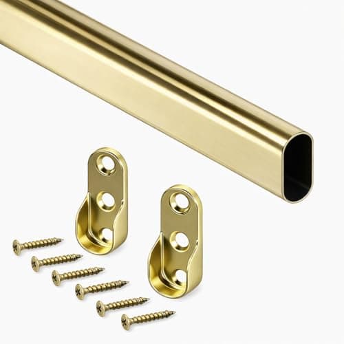 Image of Oval Wardrobe Rail 30x15mm | 1000mm or 500mm | Brass or Chrome Steel | With End Sockets & Screws | Cut to Size | For Wardrobes, Closets, Cupboards & Storage (Brass Plated, 500mm)
