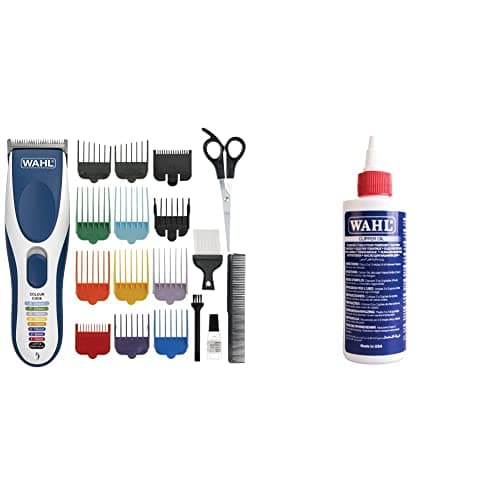 Image of WAHL Colour Pro Cordless Clipper Kit, Hair Clippers for Men, Head Shaver, 12 Colour Coded Guide Combs, Blue and White,9649-806 & Clipper Oil, Blade Oil for Hair Clippers, 250 ml