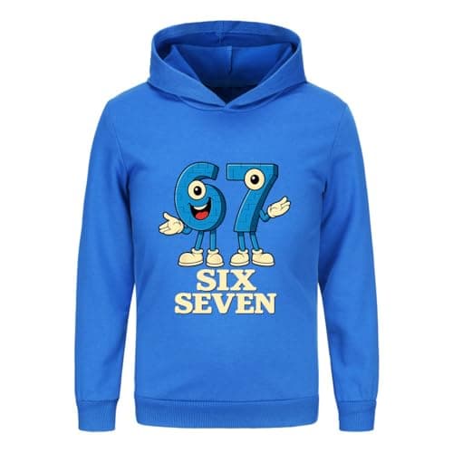 Image of SharkBebe Boys MEME Hoodies Six Seven Sweatshirts Game Jumper 67 Kids Cotton Pullover Top Hoodie Ages 4-13 Years (UK, Age, 9 Years, 10 Years, Regular, Blue)