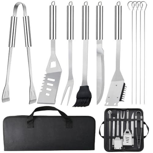 Image of 11Pcs BBQ Accessories, Professional Stainless Steel BBQ Grill Tool Set, Portable Barbecue Utensil Set with Case, Birthday BBQ Gift for Men Backyard Outdoor Camping Barbecue Cooking Picnics