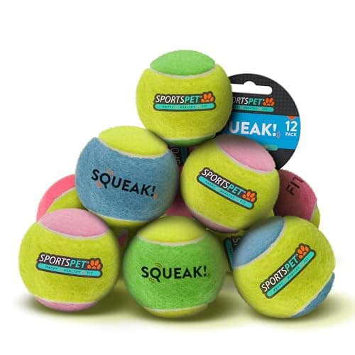 Image of SPORTSPET Squeak Tennis Balls for Dogs, 12 Pack – Bright Pink & Blue, Christmas Dog Toy for Medium & Large Breeds, Fits Most Ball Throwers