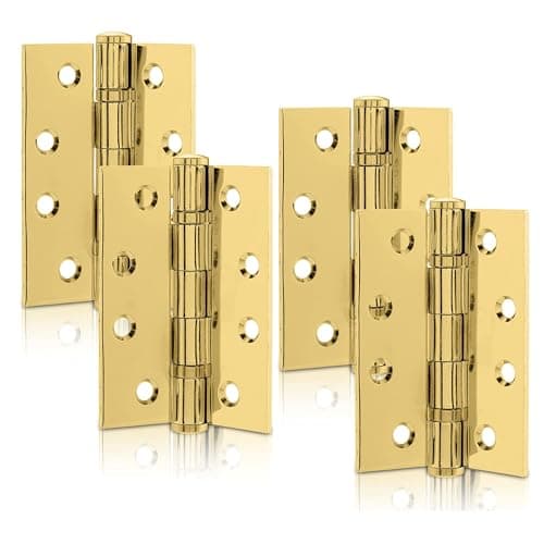 Image of XFORT 4 Inch (100mm) Polished Brass Ball Bearing Hinges, Steel Door Hinge for Wooden Doors (2 Pairs)