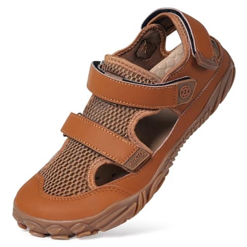 Image of Hsyooes Men's Sports Sandals Women's Hiking Sandals Orthopedic Walking Shoes Summer Trekking Beach Water Shoes Arch Support Adjustable Outdoor Brown 10.5UK=45EU