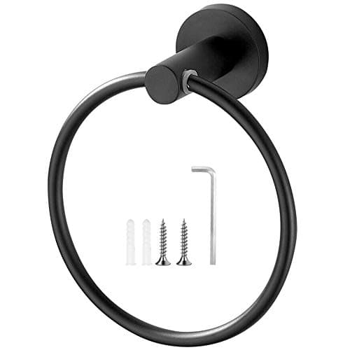 Image of Stainless Steel Bathroom Towel Ring, Wall Mounted Bathroom Kitchen Towel Hanger Hand Towel Holder (Matte Black)
