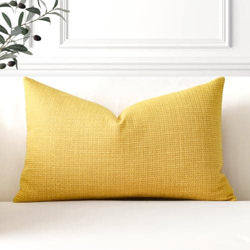 Image of Artscope Linen Cushion Covers Set of 1 Decorative Lumbar Pillowcase Pillow Cover 12x20 Inch for Home Decor Sofa Bedroom Car 30x50cm Yellow