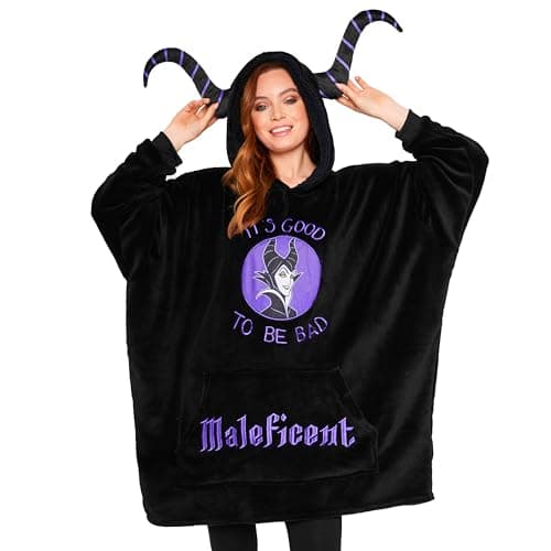 Image of Disney Fleece Hoodie for Adults and Teenagers Oversized Hooded Poncho One Size - Stitch Gifts (Black Maleficent)