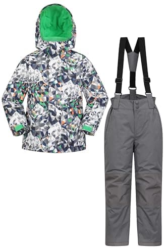 Image of Mountain Warehouse Kids Ski Jacket & Trousers Set - Snowproof Ski Outfit, Front Pockets, Fleece Lined Skiwear, Integrated Snowskirt - Winter Snowboarding Grey Kids Size 2-3 Years