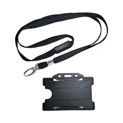 Image of Black Lanyards for Neck with Single-Sided ID Card Holder - Recycled Polyester, 10mm Wide, Safety Breakaway, Metal Lobster Clip, Badge for Lanyards - for Students, Staff, Visitors - ALG ID Cards