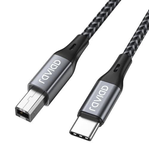 Image of RAVIAD USB B to USB C Printer Cable 2M, USB 2.0 Type B to USB C Male Lead Scanner Cable USB Type C Printer Cable Braided Compatible with HP, Canon, Epson, Lexmark, MacBook, iMac, XPS, Laptops, etc