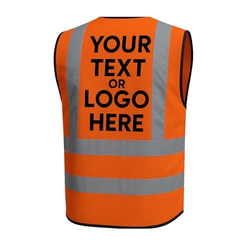 Image of Kuest Personalised Printed Hi Vis Vest – Customised Hi Viz High Visibility Reflective Safety Waistcoat for Work, Security & Outdoor Use, Lightweight and Durable, EN ISO 20471 Certified (Orange, 2XL)
