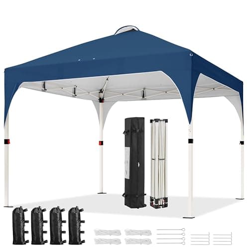 Image of Yaheetech Pop Up Gazebo, 3x3m Instant Foldinng Shelter with Wheeled Bag, 4 Sandbags, 4 Ropes, 12 Stakes, Metal Frame, Adjustable Height, Top Air Vent, Navy Blue