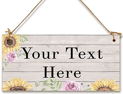 Image of Personalised Hanging Plaque Your Custom Text SunflowerRustic Farmhouse Decorative Wooden Door Wall Sign Home Decor Add Any Message