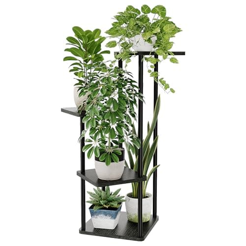 Image of Bamworld 4 Tier Tall Plant Stand Indoor Corner Shelf Stand for Multiple Indoor Plants, Metal Tiered Tray Stand for Living Room Decor Balcony Garden Bedroom