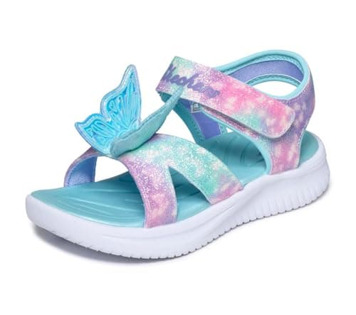 Image of Skechers Baby Girl's Jumpsters Sandal Butterfly Brites Sneakers, Aqua Sparkle Synthetic/Multi Trim, 8 UK Child