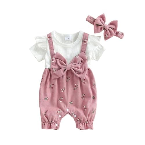 Image of Lshyuehao Newborn Baby Girl Clothes Short Sleeve Romper One Piece Jumpsuit Summer Infant Outfits 0 3 6 9 12 18 Months (A-Pink, 1-3 Months)