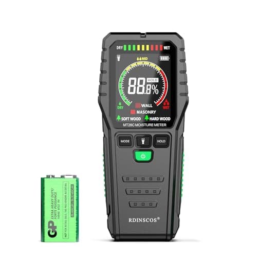 Image of RDINSCOS Pinless Moisture Meter Detector, Non-Invasive Damp Meter for Walls Wood Masonry, Accurate 4 Modes Damp Tester with Backlit LCD Screen, 3-Color Bar Graph, Audible Alerts, Data Hold (MT28C)