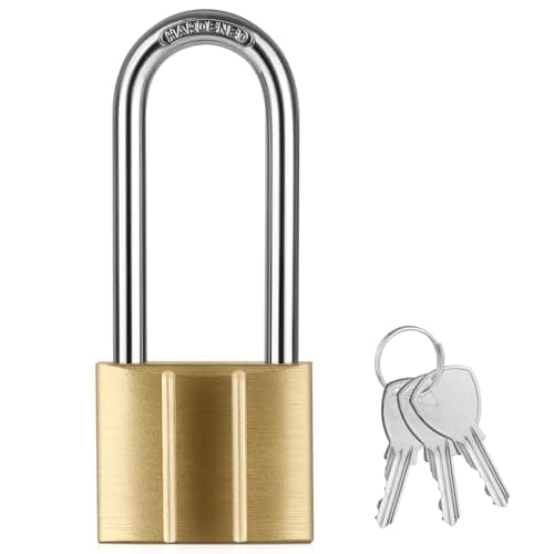 Image of Heavy Duty Solid Brass Long Padlock with 3 Keys, 40mm Width 6mm Shackle 5-Pin Cylinder, Diyife Weatherproof Corrosion Resistant High Security Outdoor Lock for Gate, Garage, Storage Unit, Trailer