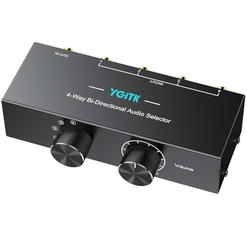 Image of YGiTK 4-Way Stereo Audio Switcher 4-in-1-Out/ 1-in-4-Out Bi-Directional 3.5mm Aux & RCA L/R Audio Switch Selector Box with OFF Button for Speaker Headphones Amplifiers CD Player Turntable Computer