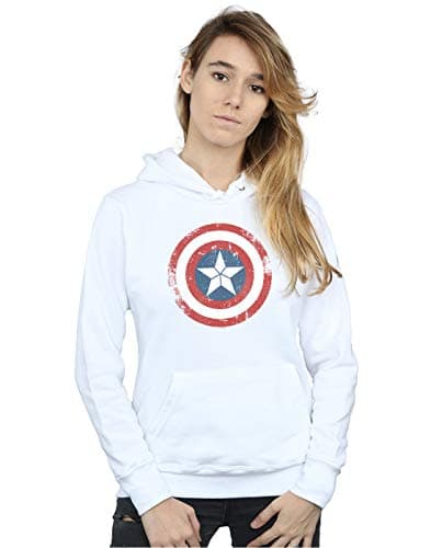 Image of Marvel Women's Captain America Civil War Distressed Shield Hoodie White Small